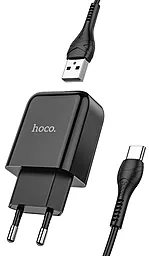 Сетевое зарядное устройство Hoco N2 Vigour 2.1a home charger + USB-C cable black - фото Сетевое зарядное устройство Hoco N2 Vigour 2.1a home charger + USB-C cable black
