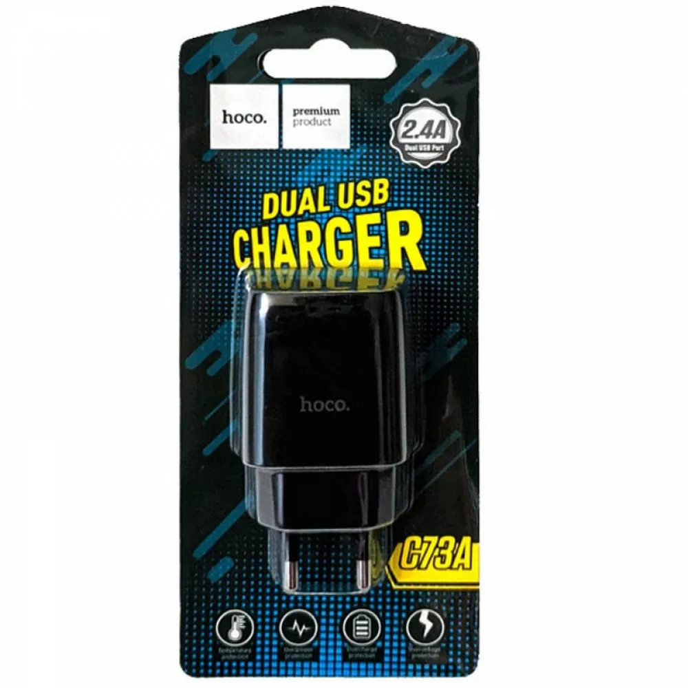 Сетевое зарядное устройство Hoco C73A 2.4a 2xUSB-A ports charger black - фото 6