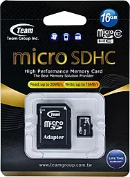 Карта памяти Team microSDHC 16GB Class 10 + SD-адаптер (TUSDH16GCL1003)