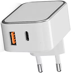 Мережевий зарядний пристрій з швидкою зарядкою Logan USB + USB Type-C Wall Charger 5V 3A White (CH-2)