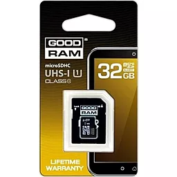 Карта пам'яті GooDRam microSDHC 32GB Class 10 UHS-I U1 + SD-адаптер (SDU32GHCUHS1AGRR10) - фото Карта пам'яті GooDRam microSDHC 32GB Class 10 UHS-I U1 + SD-адаптер (SDU32GHCUHS1AGRR10)
