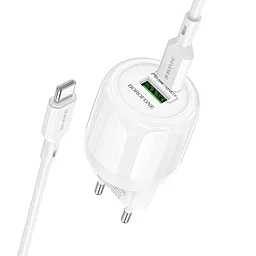 Сетевое зарядное устройство Borofone BA93A 20w PD/QC USB-C/USB-A ports fast charger + USB-C to USB-C cable white - фото Сетевое зарядное устройство Borofone BA93A 20w PD/QC USB-C/USB-A ports fast charger + USB-C to USB-C cable white