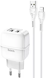 Сетевое зарядное устройство Hoco C77A 2.4a 2xUSB-A ports charger + Lightning cable white