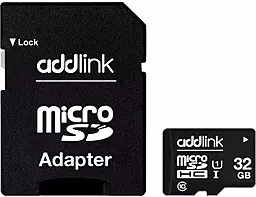 Карта памяти AddLink microSDHC 32GB Class 10 UHS-I U1 + SD-адаптер (ad32GBMSH310A)