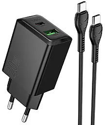 Мережевий зарядний пристрій Hoco N69 Nuevo 20w PD USB-C/USB-A ports charger + USB-C to USB-C cable black - фото Мережевий зарядний пристрій Hoco N69 Nuevo 20w PD USB-C/USB-A ports charger + USB-C to USB-C cable black