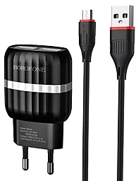 Мережевий зарядний пристрій Borofone BA24A Vigour 2USB + micro USB Cable Black