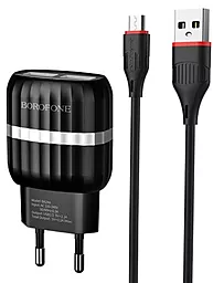 Сетевое зарядное устройство Borofone BA24A Vigour 2.1a 2xUSB-A ports charger + micro USB cable black - фото Сетевое зарядное устройство Borofone BA24A Vigour 2.1a 2xUSB-A ports charger + micro USB cable black