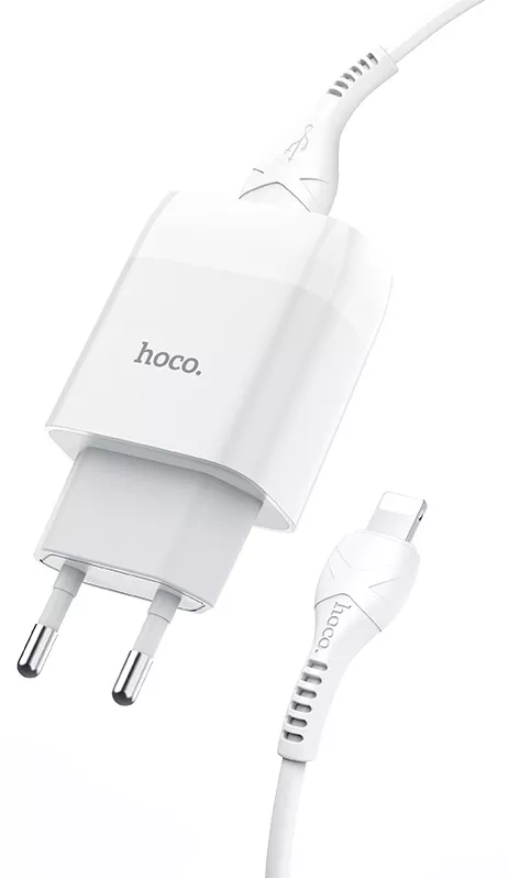 Мережевий зарядний пристрій Hoco C73A 2.4a 2xUSB-A ports charger + Lightning cable white - фото 4