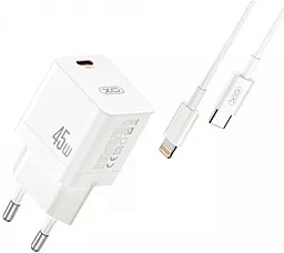 Сетевое зарядное устройство с быстрой зарядкой XO CE09 45w 3a PD/QC + USB-C to lightning cable white - миниатюра 2