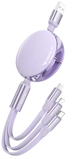 Универсальный кабель Hoco X78 3-in-1 USB-A to Type-C/Lightning/micro USB 12w 2.4a 1м сable Purple - фото 1