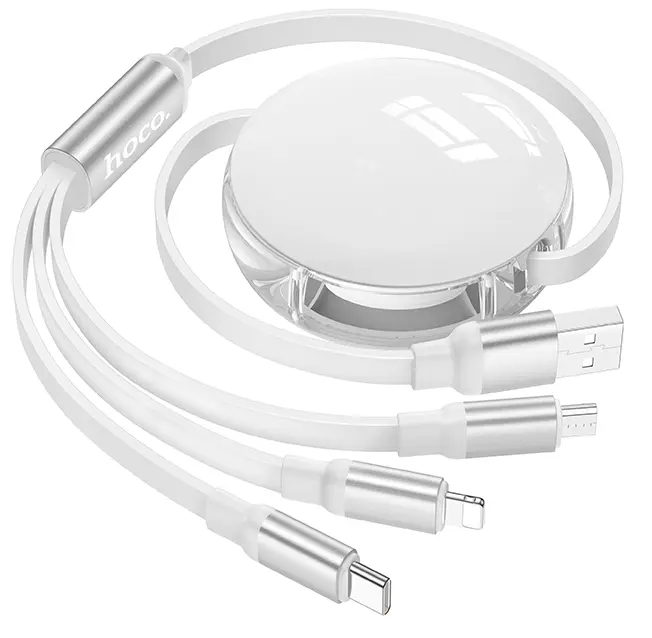 Универсальный кабель Hoco X78 3-in-1 USB-A to Type-C/Lightning/micro USB 12w 2.4a 1м сable White - фото 2