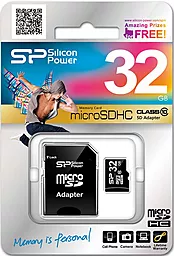 Карта памяти Silicon Power microSDHC 32GB Class 10 + SD-адаптер (SP032GBSTH010V10-SP)