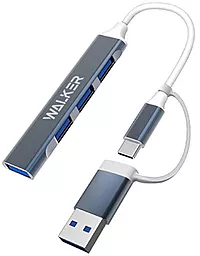 USB Type-C + USB-A хаб Walker WHUB-11 4-in-1 gray - фото USB Type-C + USB-A хаб Walker WHUB-11 4-in-1 gray