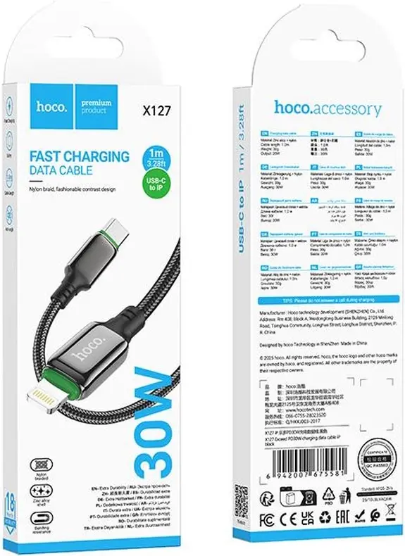 Кабель Hoco X127 Exceed USB Type-C - Lightning 30w 3a 1м PD cable Black - фото 2
