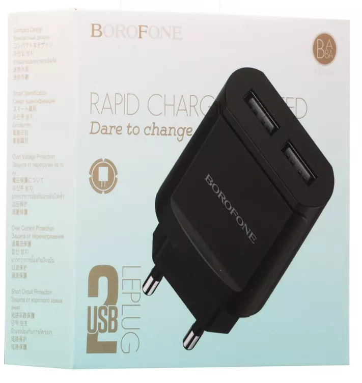 Сетевое зарядное устройство Borofone BA8A LePlug 2.1a 2xUSB-A home charger black - фото 4