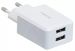 Сетевое зарядное устройство с быстрой зарядкой Proda 2.1a 2xUSB-A ports home charger white (PD-A22-WH)