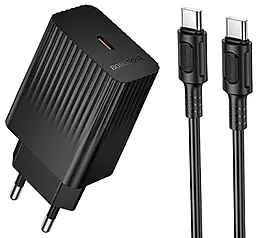 Мережевий зарядний пристрій Borofone BAS73A 20w PD USB-C ports charger + USB-C to USB-C cable black - фото Мережевий зарядний пристрій Borofone BAS73A 20w PD USB-C ports charger + USB-C to USB-C cable black