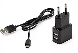 Мережевий зарядний пристрій Vinga 2.1A 2xUSB-A ports home charger + microUSB cable black (VCPWCH2USB2ACMBK) - мініатюра 2