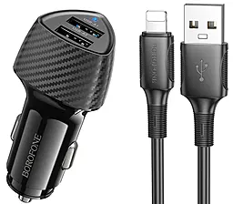Автомобільний зарядний пристрій Borofone BZ31A 17w 2xUSB-A ports car charger + Lightning cable black - фото Автомобільний зарядний пристрій Borofone BZ31A 17w 2xUSB-A ports car charger + Lightning cable black