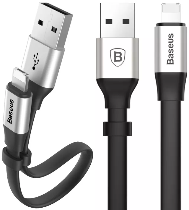 Универсальный кабель Baseus Portable 2-in-1 USB-A to Lightning/micro USB 12w 2.4a 0.23м сable Silver (CALMBJ-0S) - фото 1