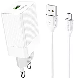 Сетевое зарядное устройство с быстрой зарядкой Borofone BA47A Mighty Speed 18w QC3.0 home charger + micro USB cable white - фото Сетевое зарядное устройство с быстрой зарядкой Borofone BA47A Mighty Speed 18w QC3.0 home charger + micro USB cable white