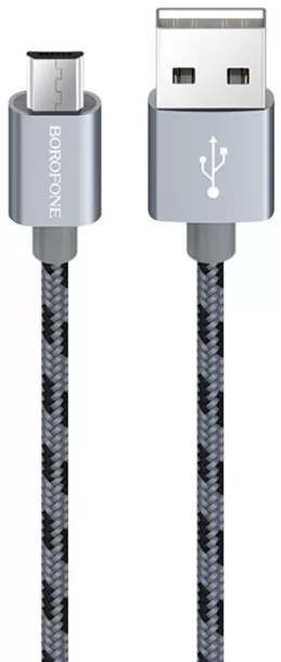 Кабель Borofone BX24 Ring Current USB-A - micro USB 12w 2.4a 1м cable Silver - фото 1
