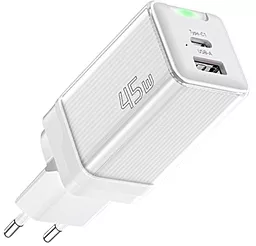 Сетевое зарядное устройство Essager ZhiQi 45w GaN/PPS PD/QC USB-C/USB-A ports white (ECTCA-ZQB02-Z)