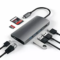 Мультипортовий Type-C хаб Satechi 4К USB-C -> HDMI/USB 3.0/Type-C/Ethernet/Card Reader Space Gray (ST-TCMA2M) - мініатюра 3