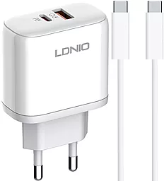 Мережевий зарядний пристрій LDNio A2526C 45W PD/QC + USB-A-C + USB-C-C cable White