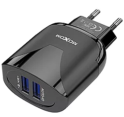 Сетевое зарядное устройство с быстрой зарядкой MOXOM MX-HC30 Auto-ID 2.4a 2xUSB-A ports charger + USB-C cable black - фото Сетевое зарядное устройство с быстрой зарядкой MOXOM MX-HC30 Auto-ID 2.4a 2xUSB-A ports charger + USB-C cable black