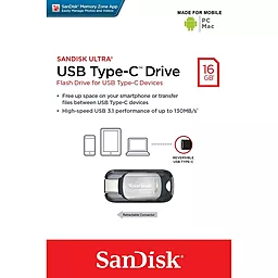 Флешка SanDisk 16GB Ultra Type C USB 3.1 (SDCZ450-016G-G46) Черно/серый - мініатюра 6
