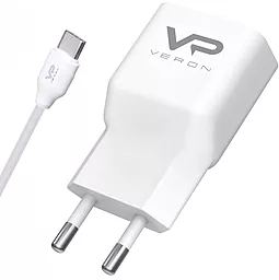 Сетевое зарядное устройство с быстрой зарядкой Veron AD-19C 2a home charger + USB-C cable white - фото Сетевое зарядное устройство с быстрой зарядкой Veron AD-19C 2a home charger + USB-C cable white