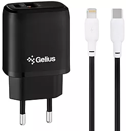 Сетевое зарядное устройство Gelius X-Duo 20w PD/QC3.0 USB-C/USB-A ports + Type-C/lightning cable black (GP-HC014)