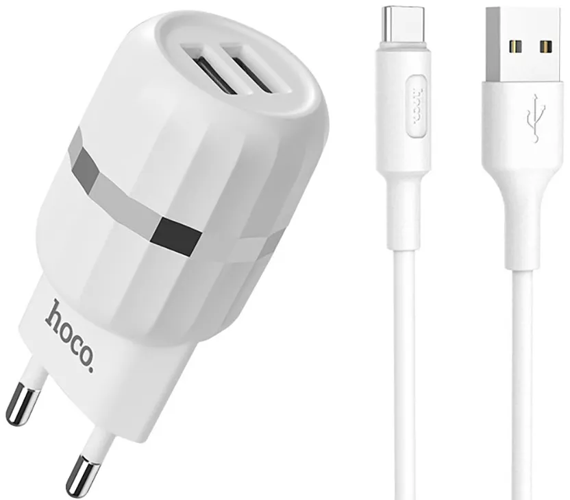 Сетевое зарядное устройство Hoco C41A Wisdom 2.4a 2xUSB-A ports charger + USB-C cable white - фото 1