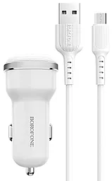 Автомобильное зарядное устройство Borofone BZ13 Extram 2.4a 2xUSB-A ports car charger + micro USB cable white - фото Автомобильное зарядное устройство Borofone BZ13 Extram 2.4a 2xUSB-A ports car charger + micro USB cable white