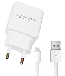 Сетевое зарядное устройство Grand GH-C01 2.1a 2xUSB-A ports charger + Lightning cable white - фото Сетевое зарядное устройство Grand GH-C01 2.1a 2xUSB-A ports charger + Lightning cable white