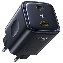 Сетевое зарядное устройство Baseus PicoGo AN13 45w GaN PD 2xUSB-C fast charger black (E0121F00) - фото Сетевое зарядное устройство Baseus PicoGo AN13 45w GaN PD 2xUSB-C fast charger black (E0121F00)