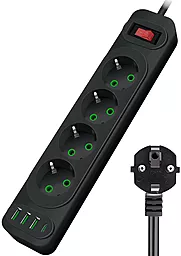 Сетевой фильтр (удлинитель) Voltronic F24U 4 розетки 10A 3xUSB-A-1xUSB-C 2M c выключателем чёрный - фото Сетевой фильтр (удлинитель) Voltronic F24U 4 розетки 10A 3xUSB-A-1xUSB-C 2M c выключателем чёрный