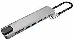 Мультипортовый USB Type-C хаб (концентратор) XoKo RJ45+HDMI+2xUSB 3.0+ TF,SD reader+ PD Type-C (XK-AC550-SL)