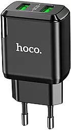 Сетевое зарядное устройство с быстрой зарядкой Hoco N6 18w QC3.0 2xUSB-A ports charger black