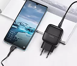 Сетевое зарядное устройство Hoco C77A 2.4a 2xUSB-A ports charger + USB-C cable black - миниатюра 5 Сетевое зарядное устройство Hoco C77A 2.4a 2xUSB-A ports charger + USB-C cable black - миниатюра 5