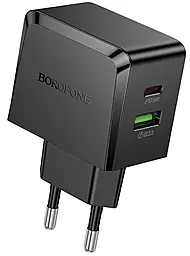 Сетевое зарядное устройство Borofone BAS61A Smart 30w GaN PD USB-C/USB-A ports charegr black - фото Сетевое зарядное устройство Borofone BAS61A Smart 30w GaN PD USB-C/USB-A ports charegr black
