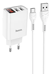 Сетевое зарядное устройство Hoco C86A Illustrious power 2USB/2,4A/LED + USB Type-C Cable White