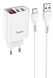 Сетевое зарядное устройство Hoco C86A 2.4a 2xUSB-A ports charger + USB-C cable white - фото Сетевое зарядное устройство Hoco C86A 2.4a 2xUSB-A ports charger + USB-C cable white