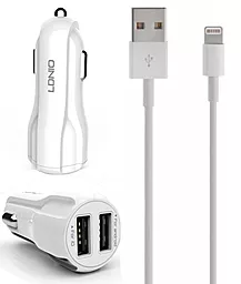 Автомобильное зарядное устройство LDNio C331 17w 2xUSB-A ports car charger + Lightning cable white - фото Автомобильное зарядное устройство LDNio C331 17w 2xUSB-A ports car charger + Lightning cable white