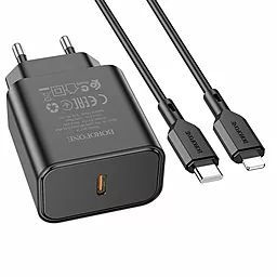 Сетевое зарядное устройство Borofone BA71A Power 20w PD USB-C home charger + USB-C to Lightning cable black - фото Сетевое зарядное устройство Borofone BA71A Power 20w PD USB-C home charger + USB-C to Lightning cable black