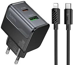 Мережевий зарядний пристрій Hoco CS71A Star Speed 20w PD USB-C/USB-A ports charger + USB-C to Lightning cable black - фото Мережевий зарядний пристрій Hoco CS71A Star Speed 20w PD USB-C/USB-A ports charger + USB-C to Lightning cable black