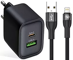 Мережевий зарядний пристрій Powermax Eclipse 30w PD USB-C/USB-A ports charger + Lightning cable black - фото Мережевий зарядний пристрій Powermax Eclipse 30w PD USB-C/USB-A ports charger + Lightning cable black
