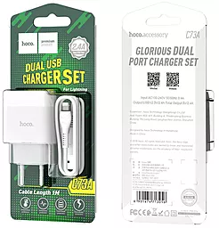 Мережевий зарядний пристрій Hoco C73A 2.4a 2xUSB-A ports charger + Lightning cable white - мініатюра 9 Мережевий зарядний пристрій Hoco C73A 2.4a 2xUSB-A ports charger + Lightning cable white - мініатюра 9