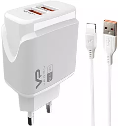 Сетевое зарядное устройство Veron VR-C12L 2.4a 2xUSB-A home charger + Lightning cable white